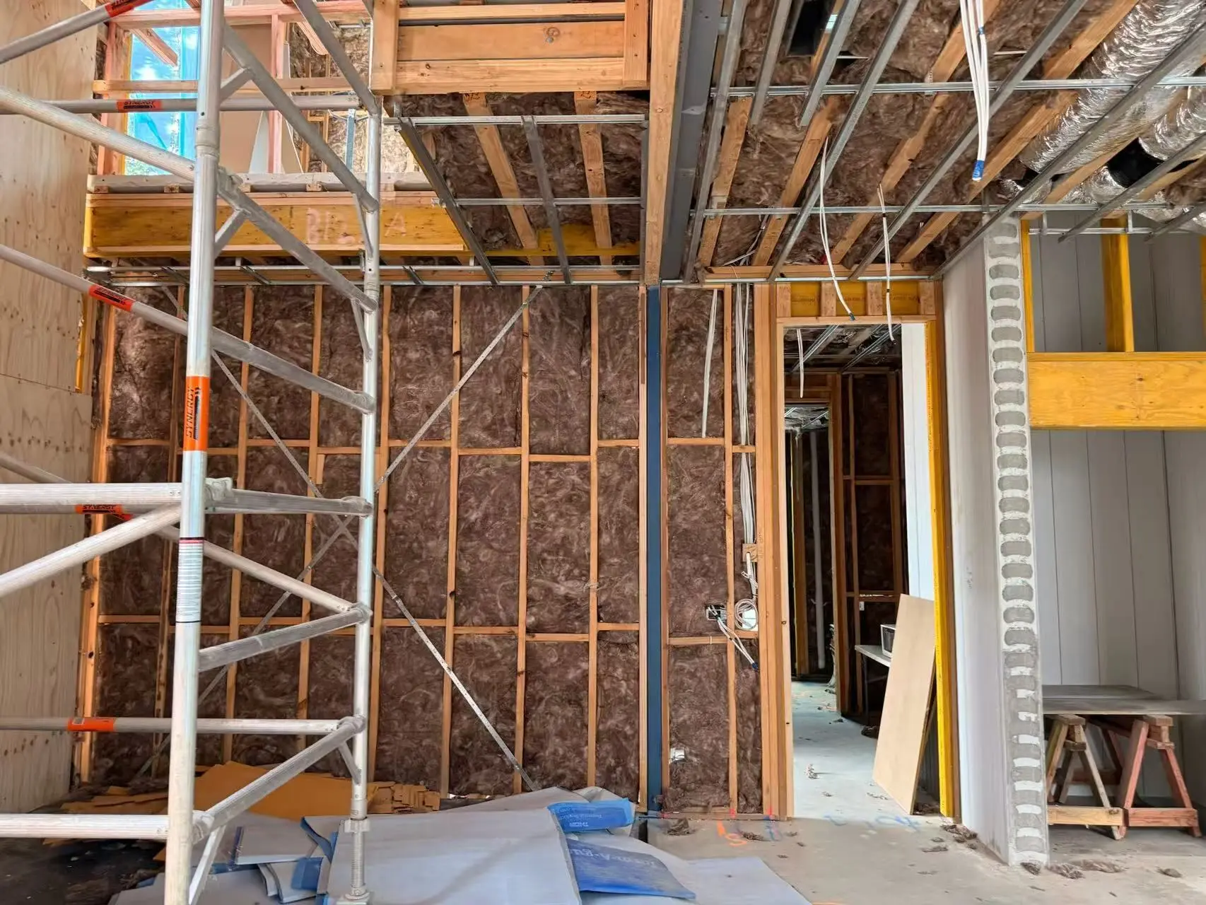 Renovation with walls opened up and insulated